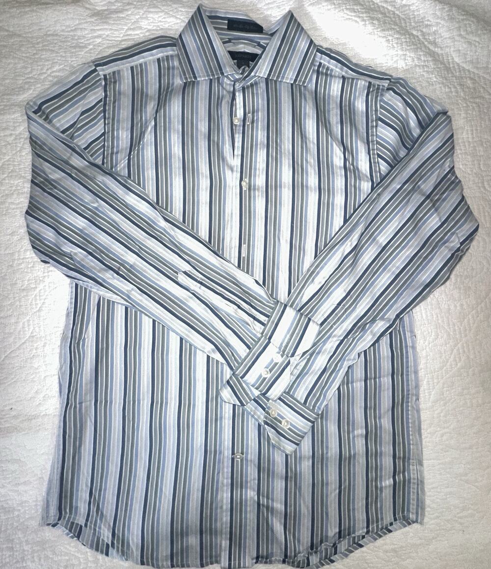 Express Classic Fit Blue Striped Dress Shirt Small 34/35 Long Sleeve (A)